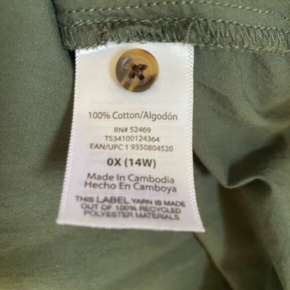 Terra & Sky Forest Green Button Front 100% Cotton Dress Size 0X/14W - Picture 4 of 6